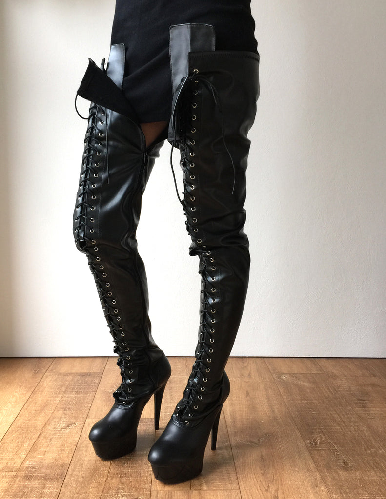 RTBU PERKINS 15cm Platform 80cm Crotch Burlesque eel LaceUp Zip Black ...