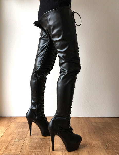 RTBU PERKINS 15cm Platform 80cm Crotch Burlesque eel LaceUp Zip Black ...