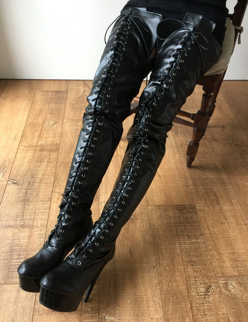 RTBU PERKINS 15cm Platform 80cm Crotch Burlesque eel LaceUp Zip Black ...