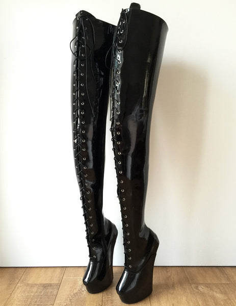 PONY 85cm Hard Shaft Hoof Sole Wedge Platform Fetish Heelless Lace-up ...