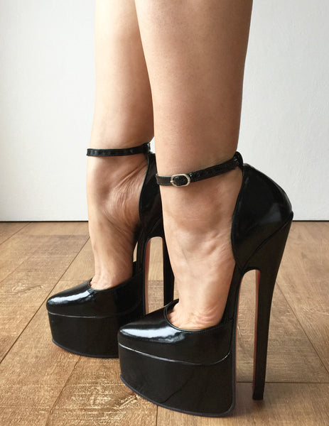 20cm Genuine Patent Leather Stiletto Platform Fetish Ankle Strap Heel ...
