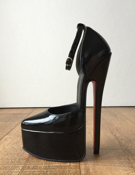20cm Genuine Patent Leather Stiletto Platform Fetish Ankle Strap Heel Refuse To Be Usual 0375