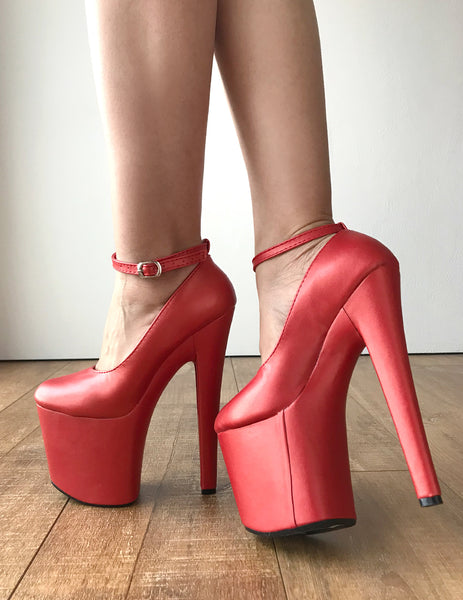 RTBU VAVA 20cm Platform Heel Fetish Oxford Ankle Bootie Pearl Red ...