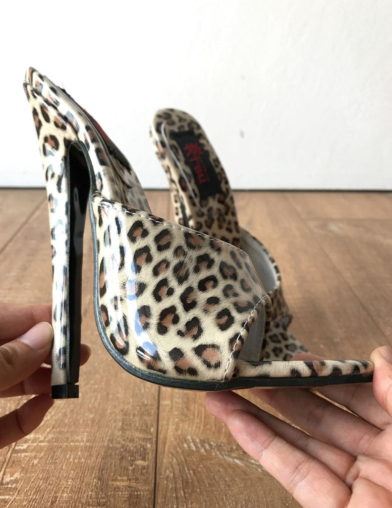 18MULE Leopard Patent Sexy Mistress Hi Heel Stiletto Fetish Slipper Sl ...