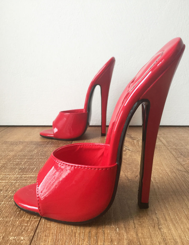 red high heel mules