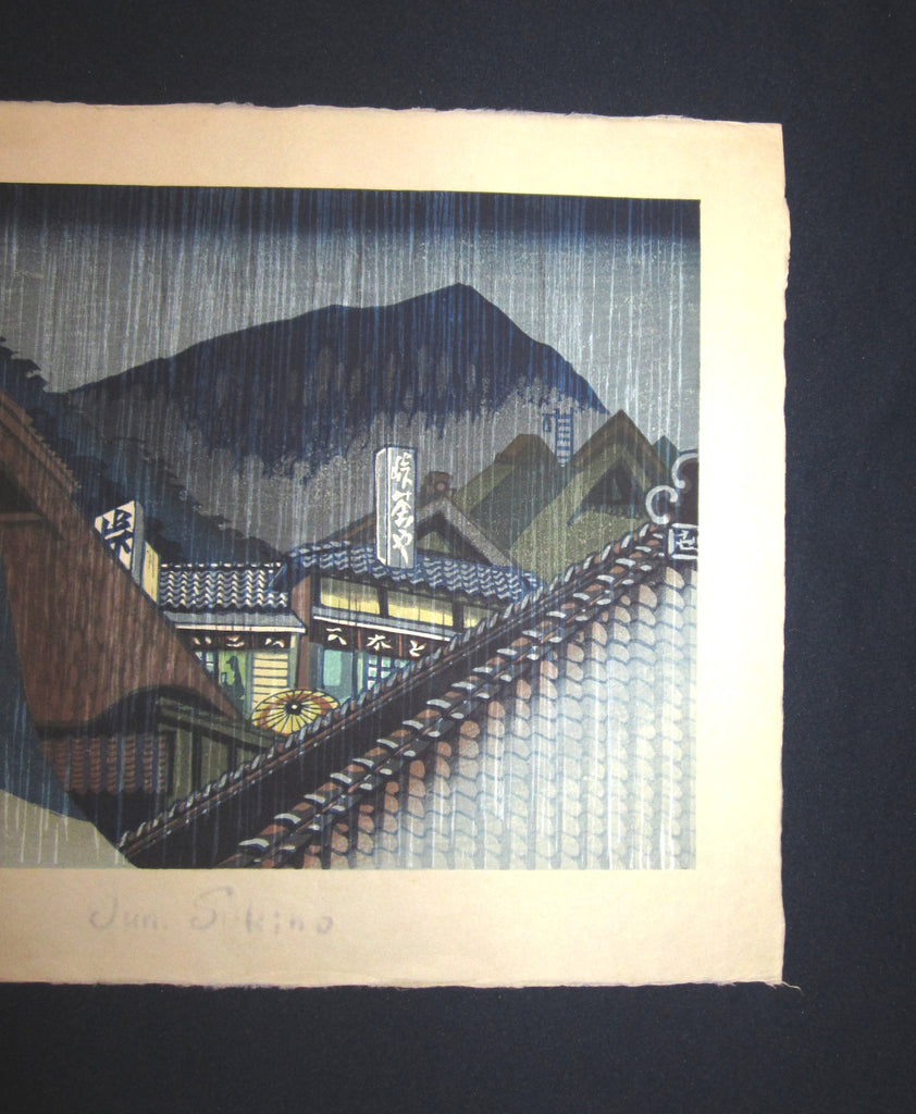 Huge Original Japanese Woodblock Print Junichiro Sekino Dusk Rain Wate ...