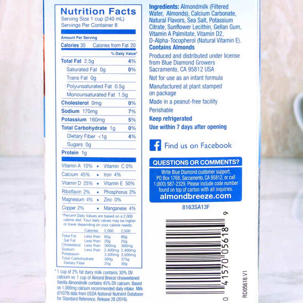 almond breeze milk nutritional info