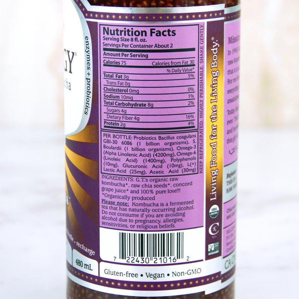 gt synergy kombucha nutrition facts