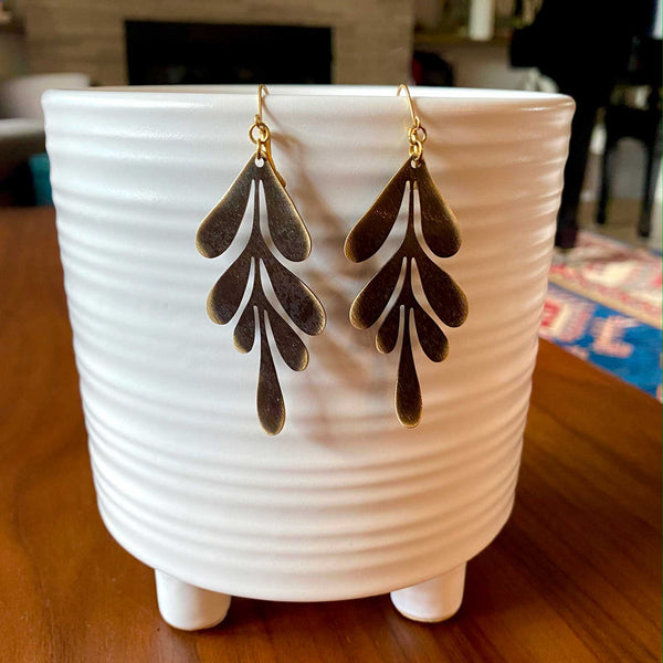Dark Dripping Leaf Earring