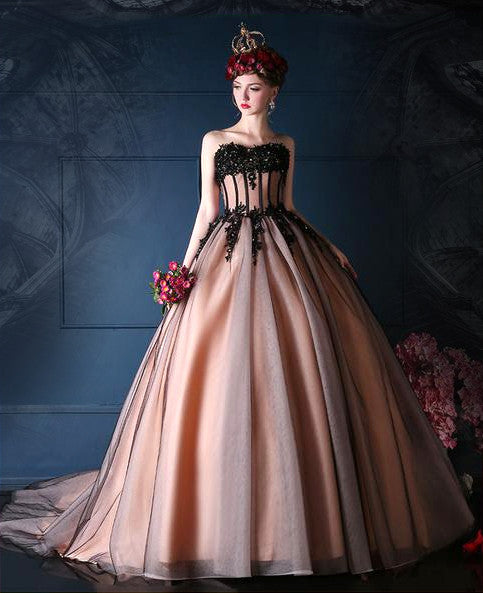 pink and black wedding dress