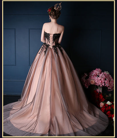 pink and black wedding dress