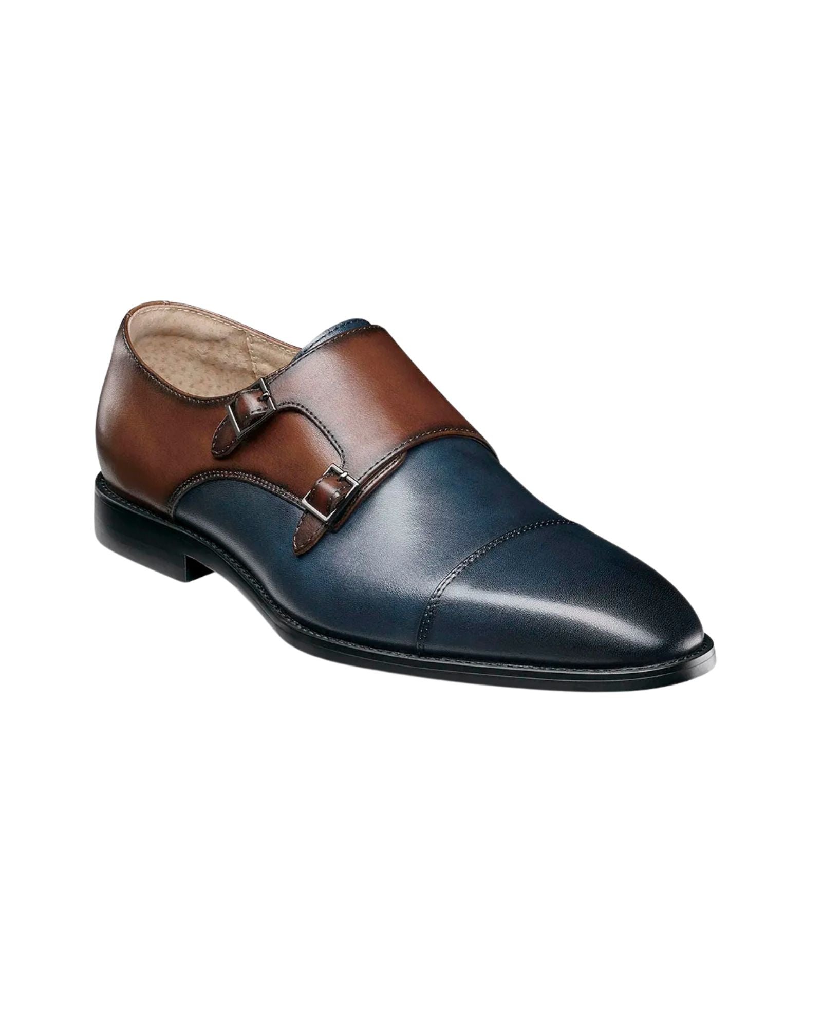 Stacy Adams Reynolds Cap Toe Double Monk Strap in Navy & Brown