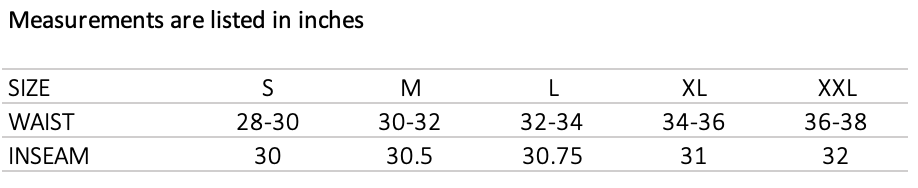 Cord Pant Brown size chart