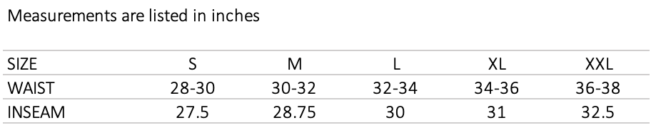 Cotton Pant Olive size chart