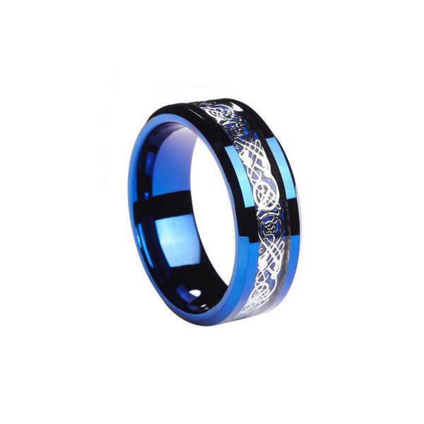 Blue with Silver Celtic Inlay Ring With Dragon Blue Edges - Thin Blue ...