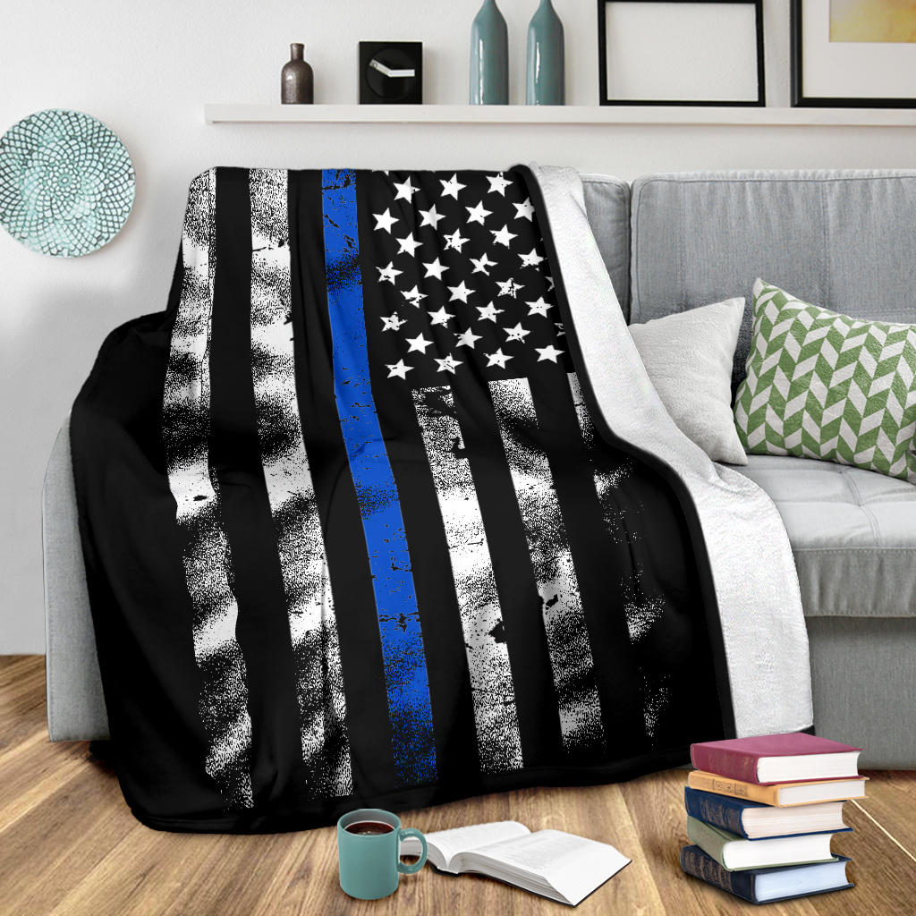 Thin Blue Line Distressed American Flag Blanket Thin Blue Line Shop