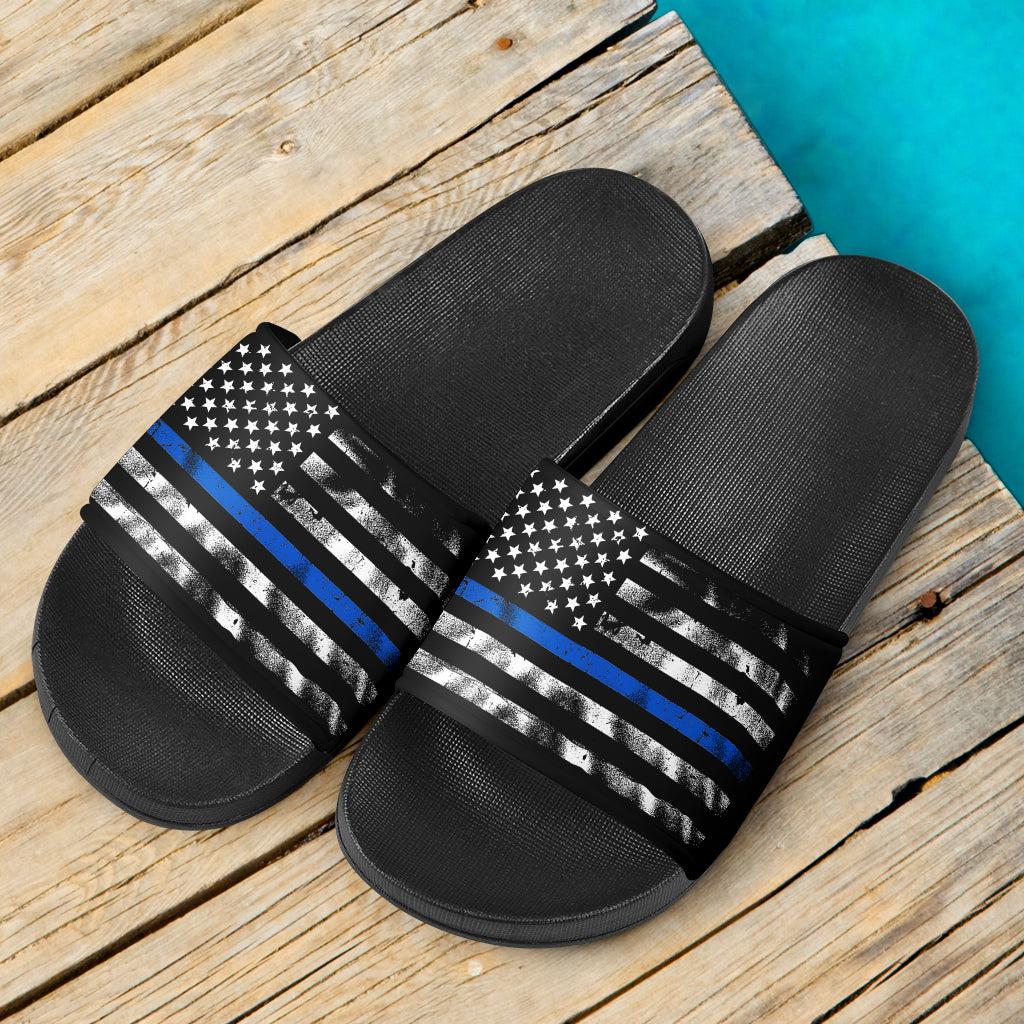 Thin Blue Line American Flag Slide Sandals - Thin Blue Line Shop