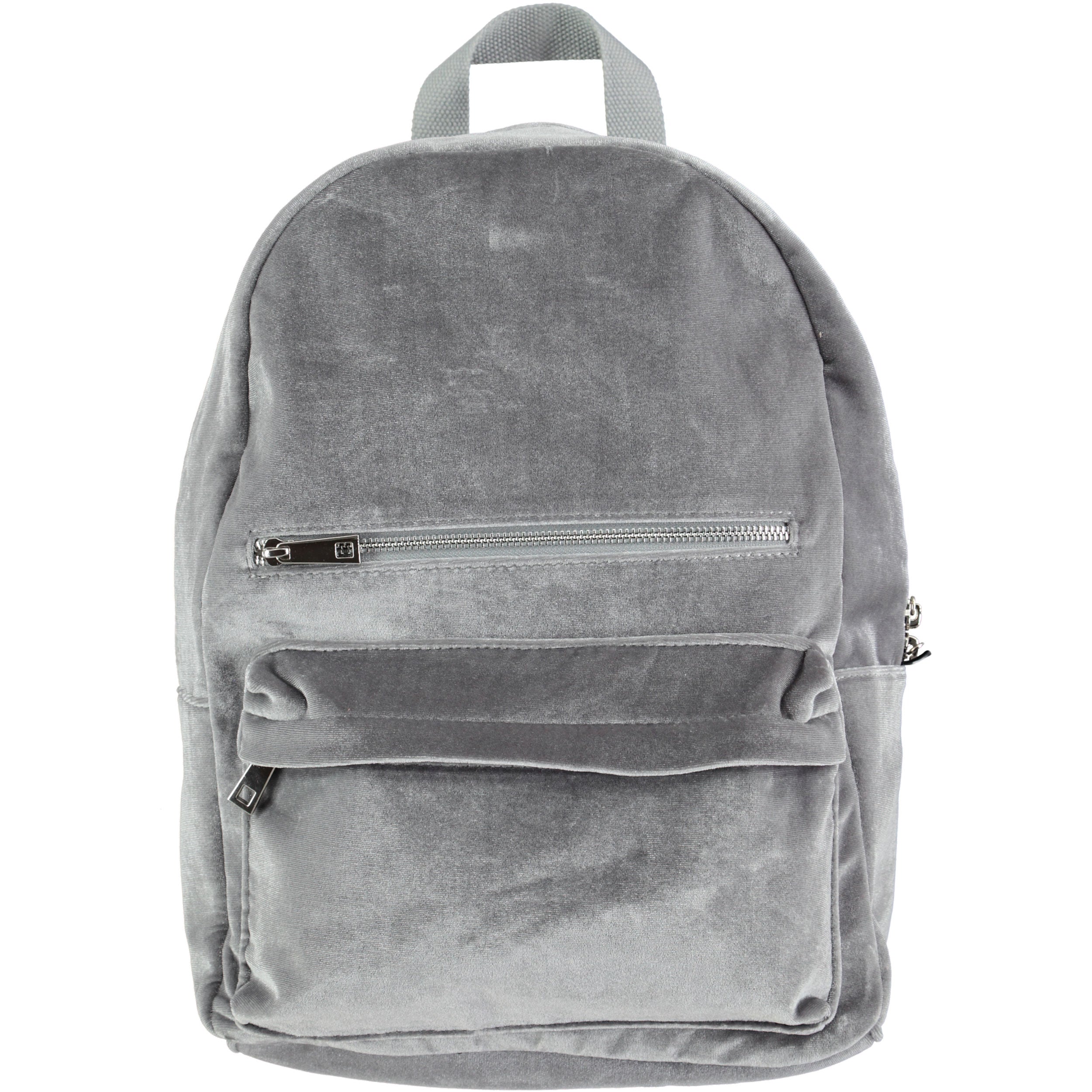 grey velvet backpack