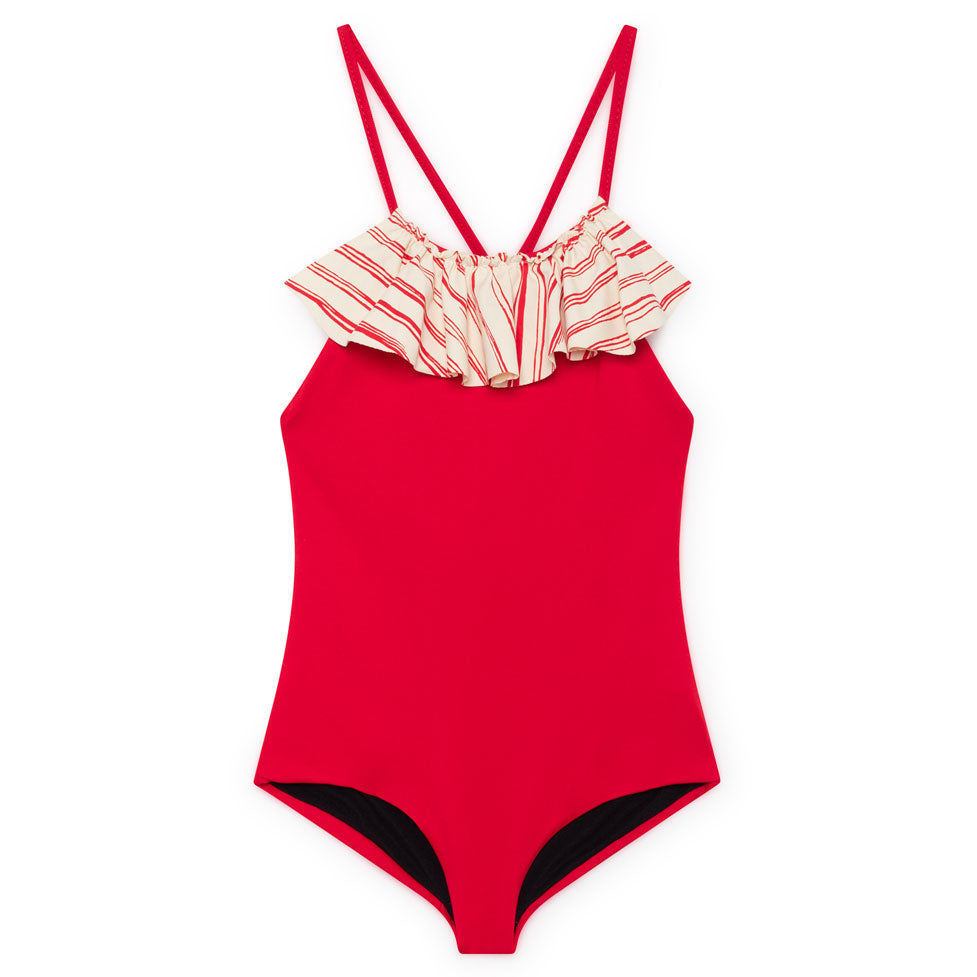 red ruffle bathing suit