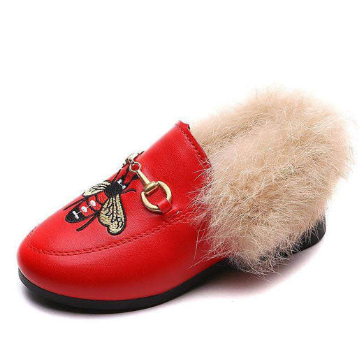 Lola And The Boys Red Bee Fur Loafers 