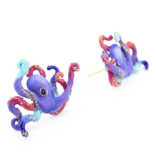 Purple Octopus Earrings