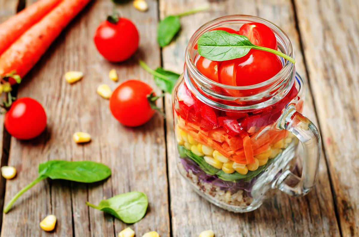 homemade rainbow salad with vegetables and quinoa