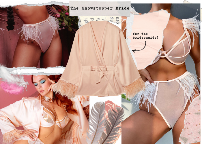bridal lingerie moodboard feather open cup erotic peach wedding inspo