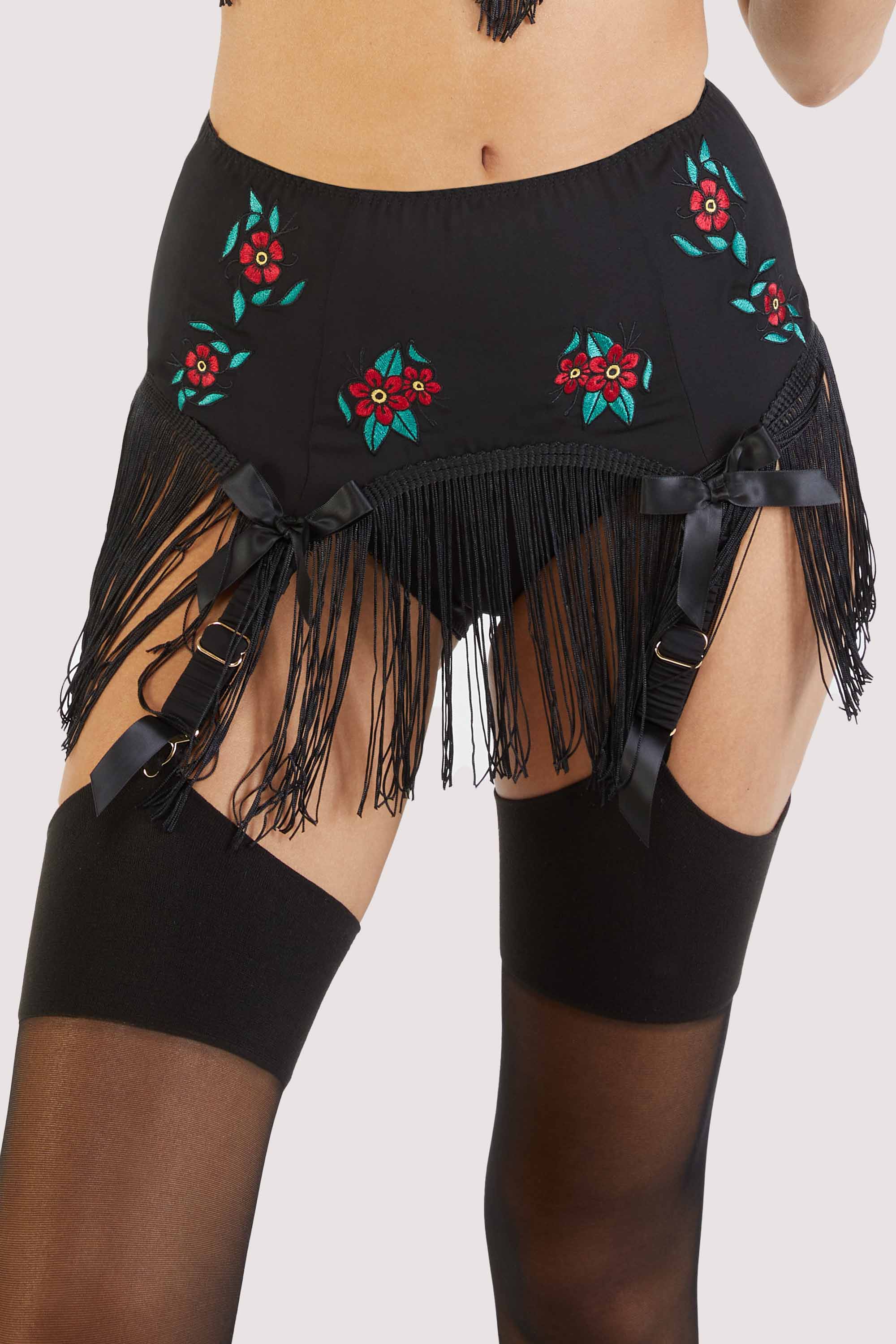 Mabel Western Floral Emboidery And Fringe Suspender Belt 18