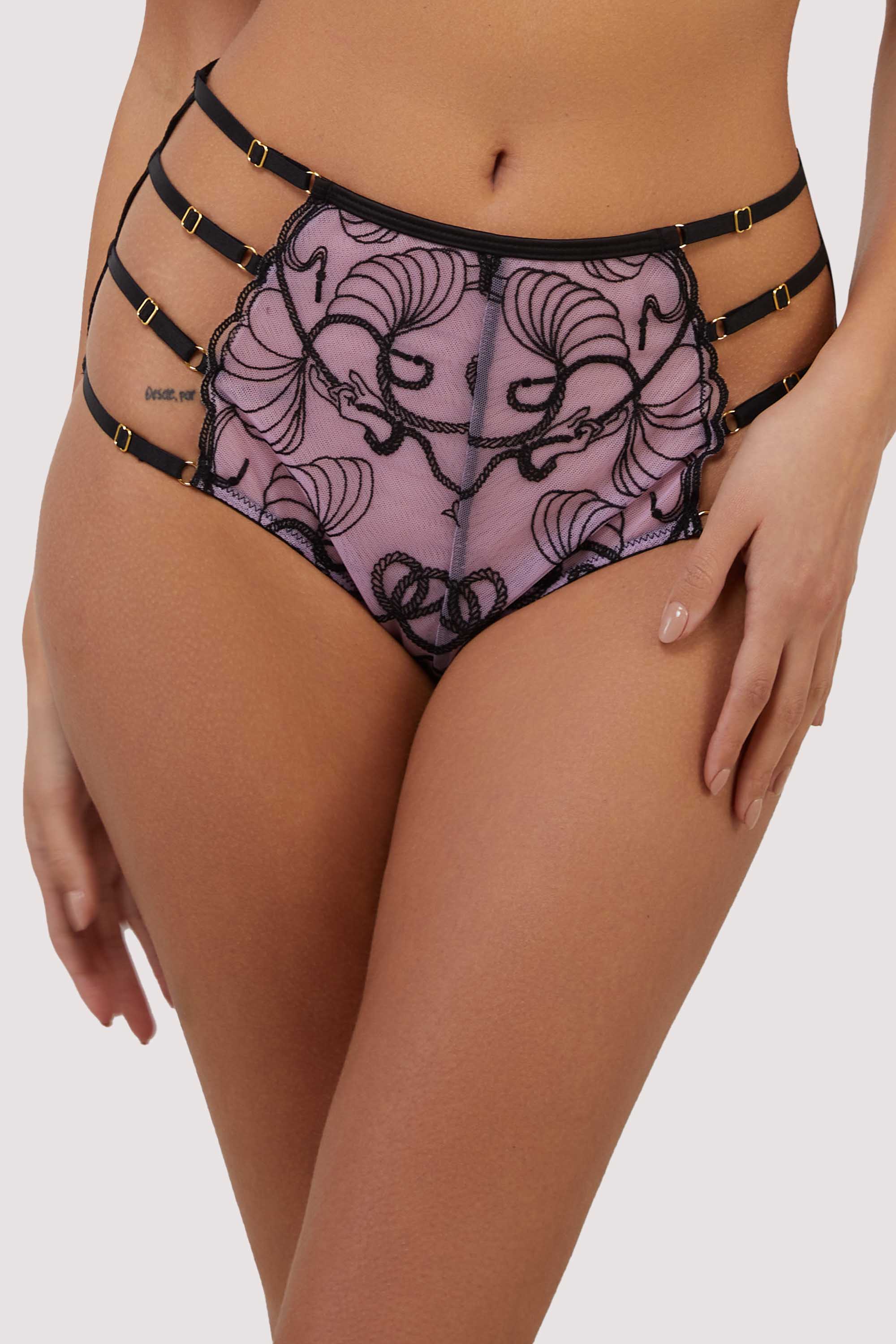 Jessie Pink and Black Whip Embroidery High Waist Brief 10