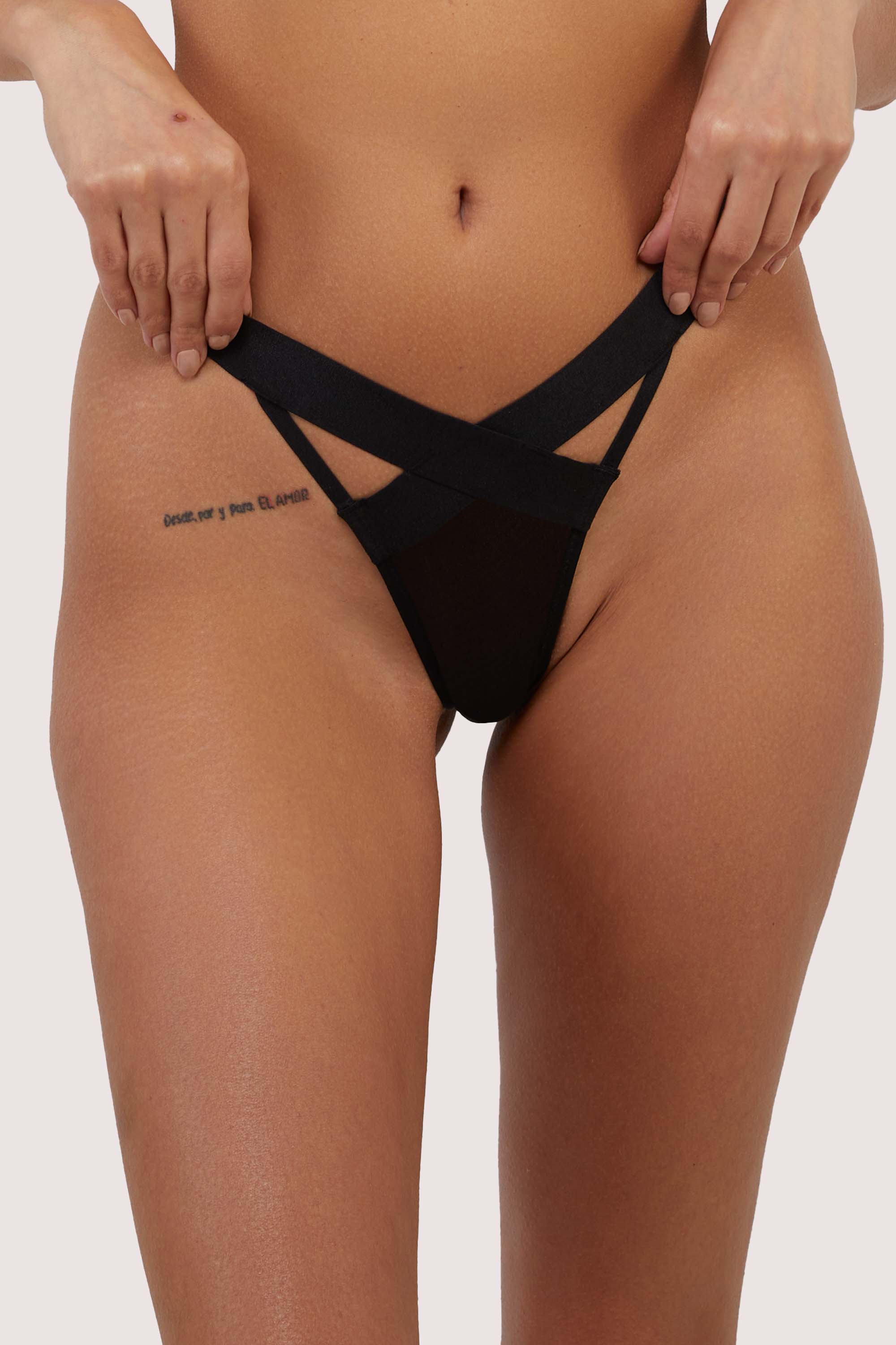 Etta Black Elastic and Mesh Thong 12