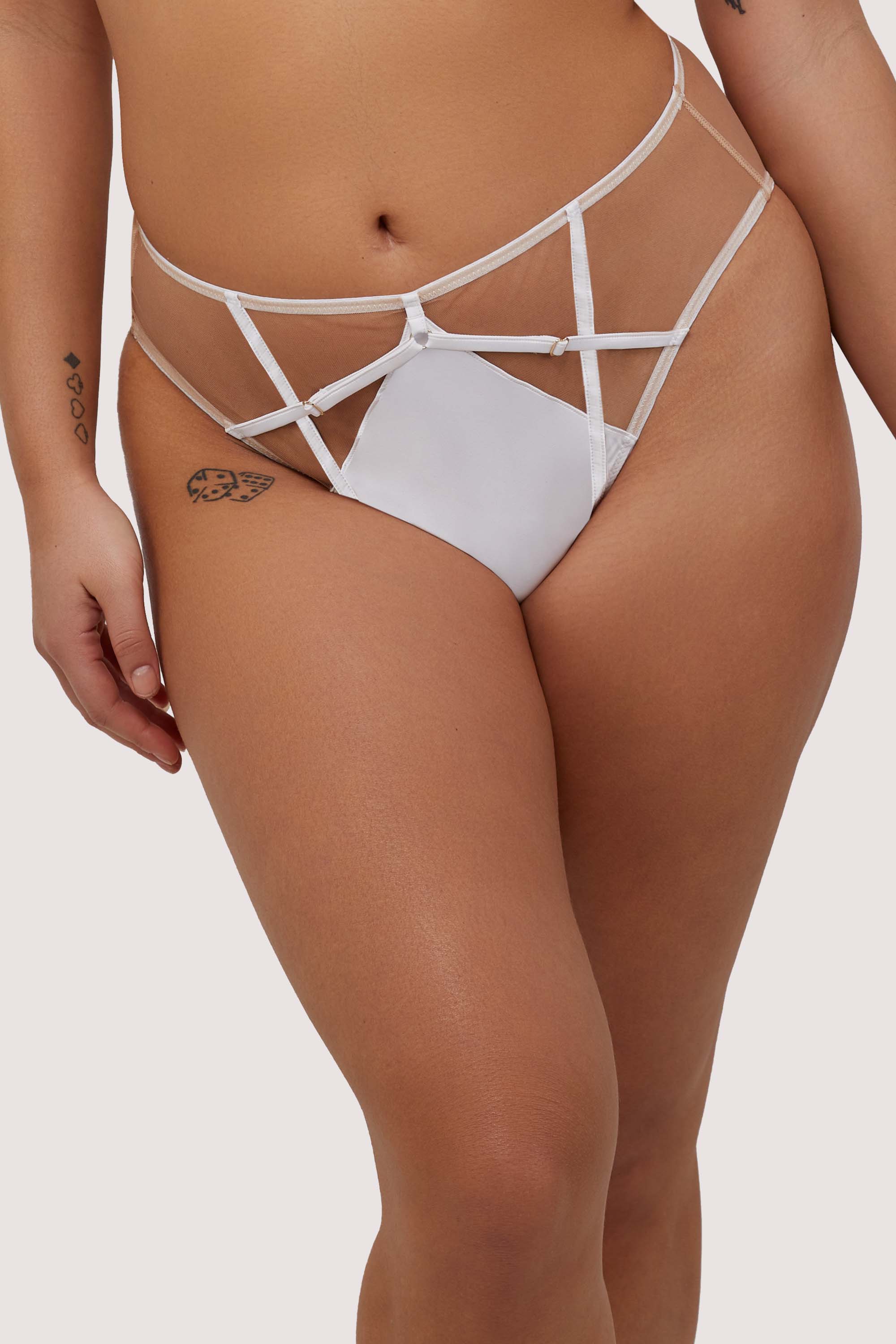 Ramona Optic White Strap Detail Illusion Mesh High Waisted Brief 16