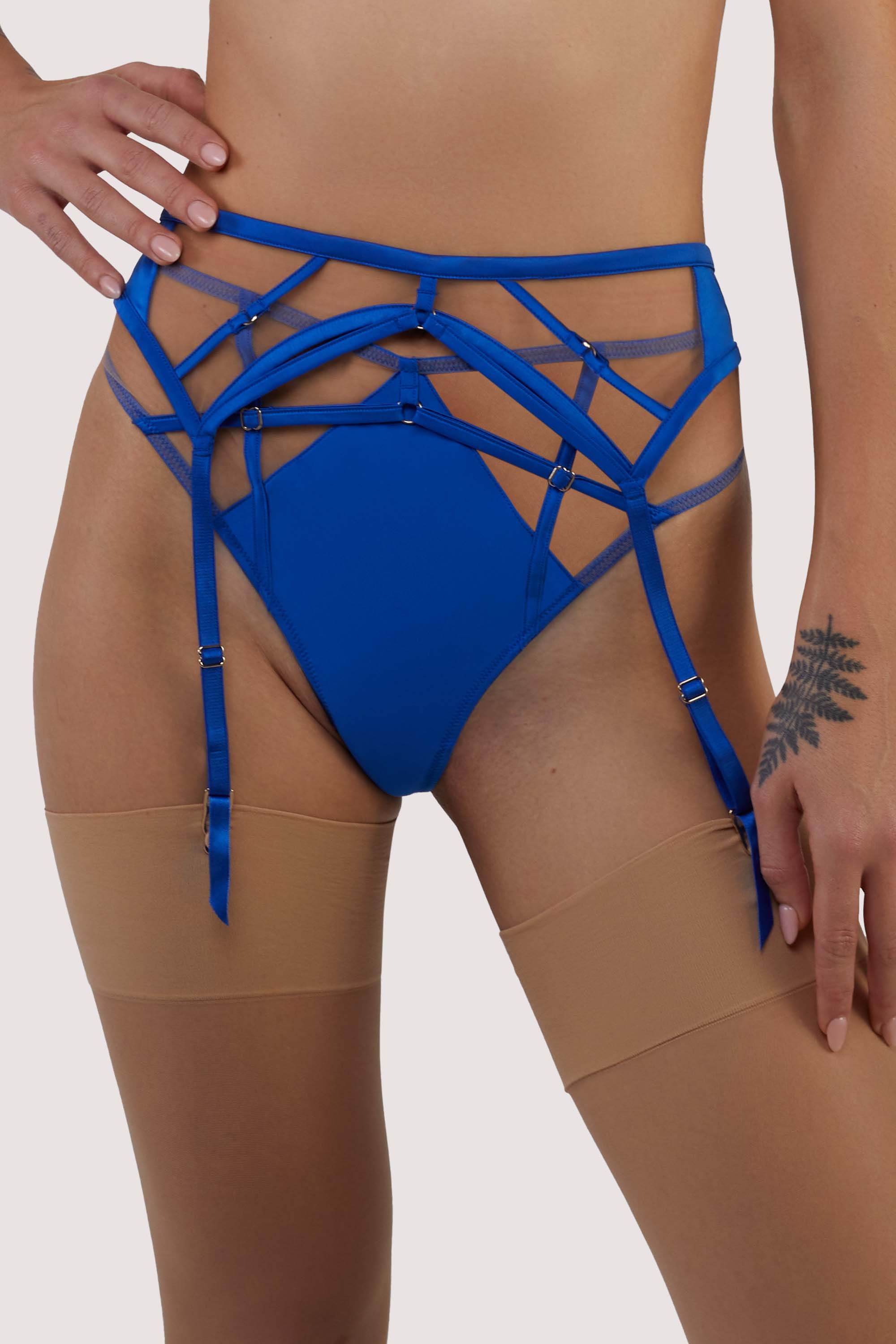 Ramona Cobalt Blue Strap Detail Illusion Mesh Suspender 8