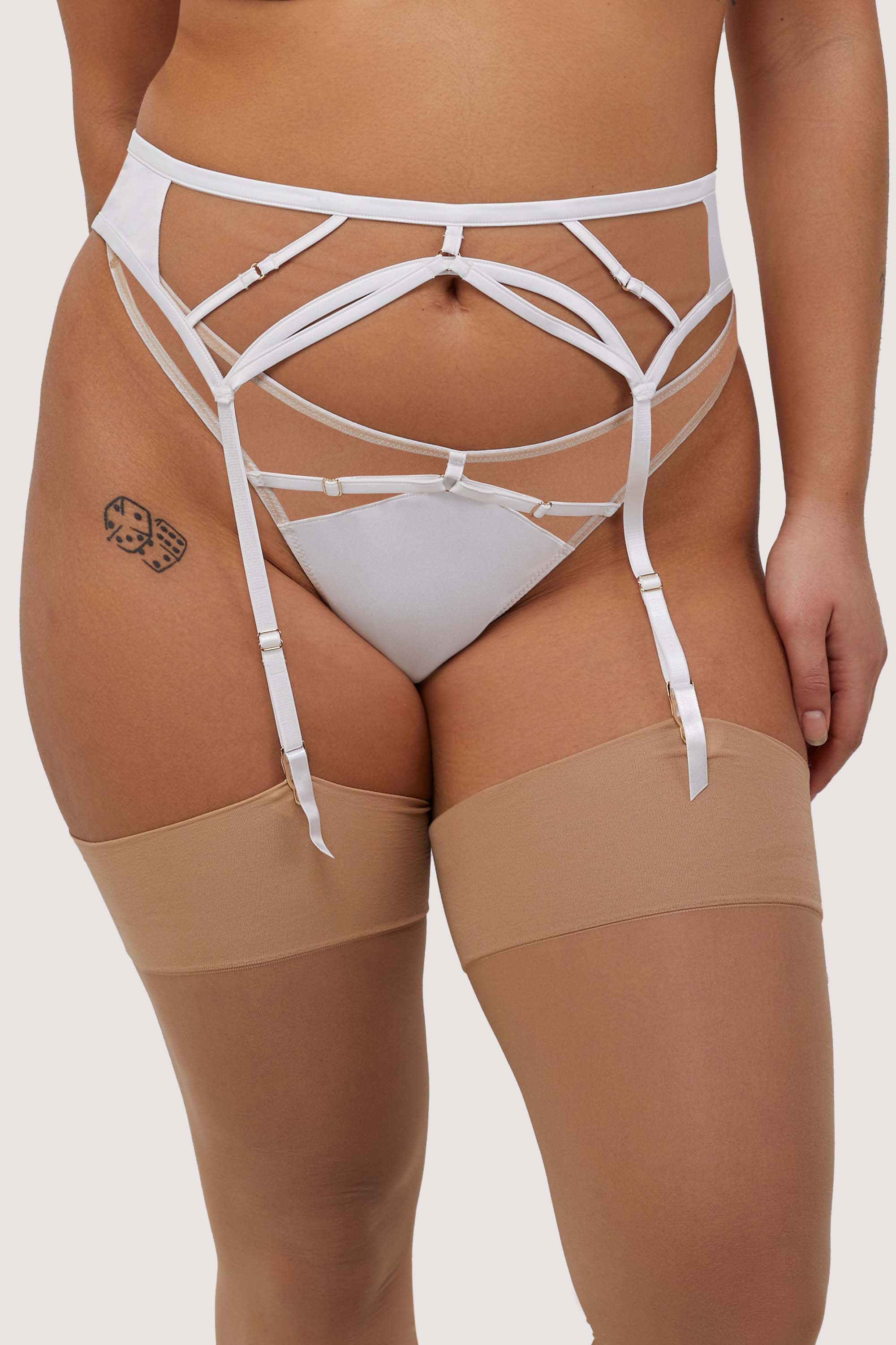 Ramona Optic White Strap Detail Illusion Mesh Suspender 14