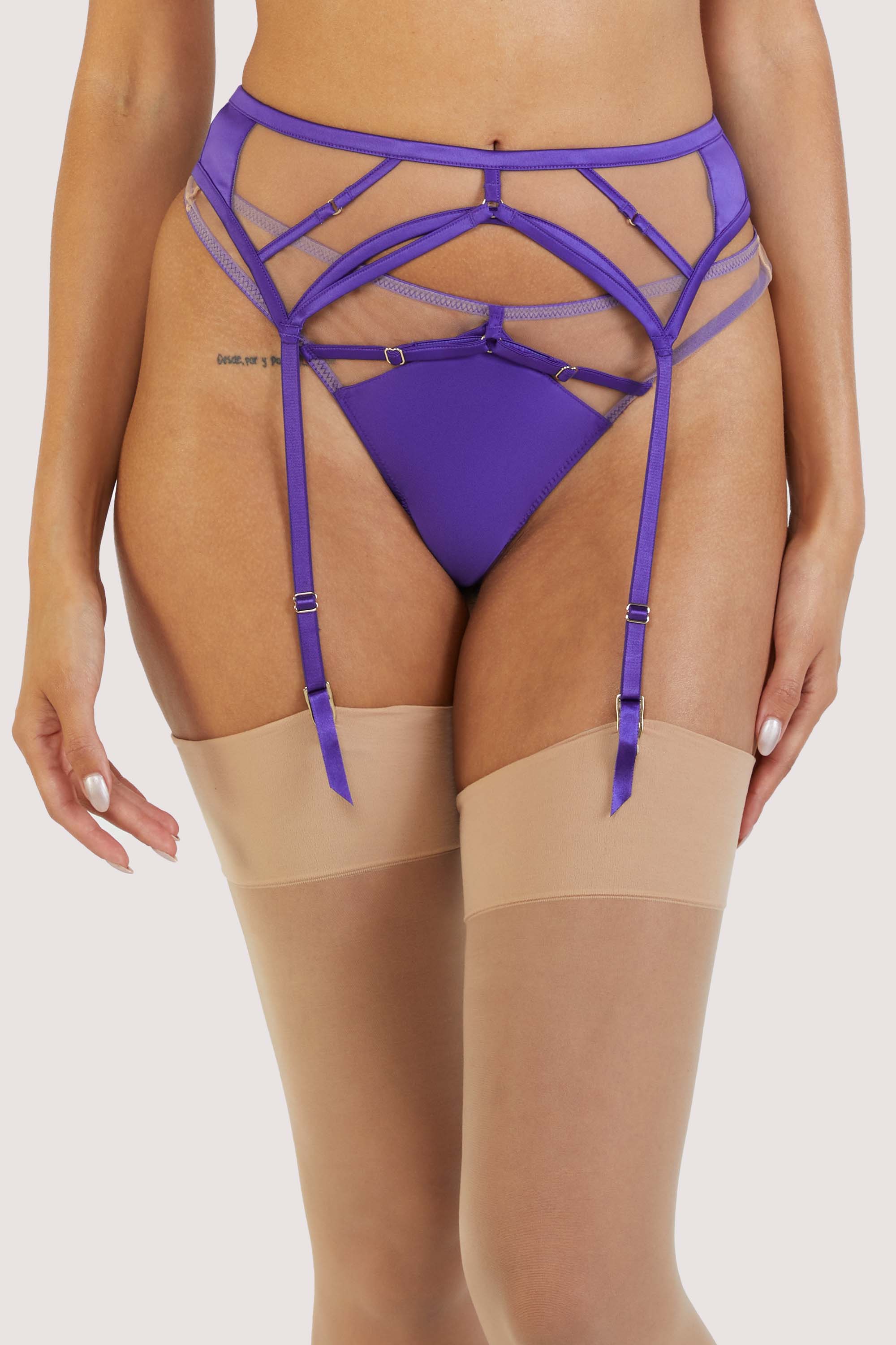 Ramona Purple Strap Detail Illusion Mesh Suspender 14