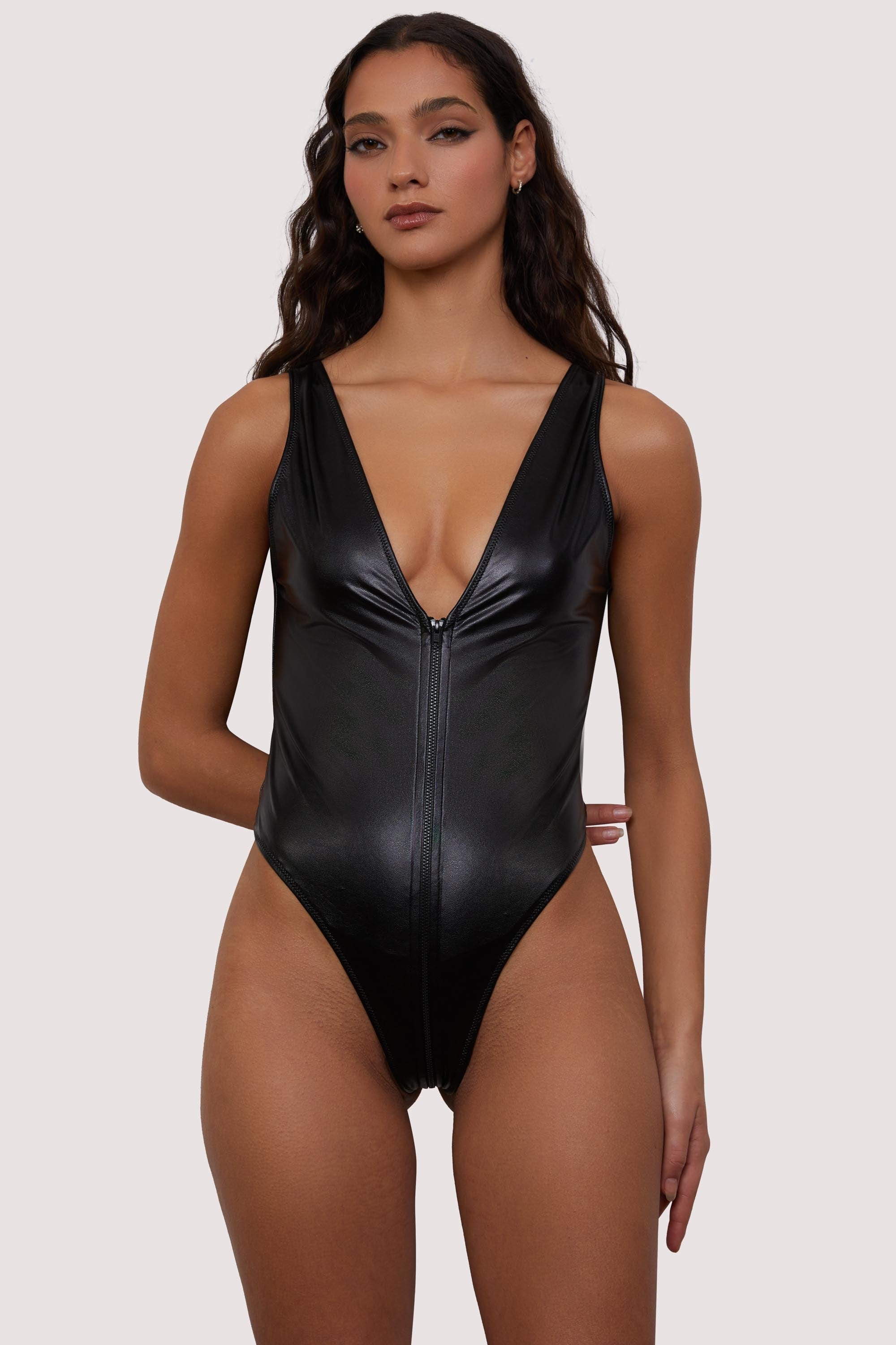 Arya Black PVC Cut Out Zip Up Body 10