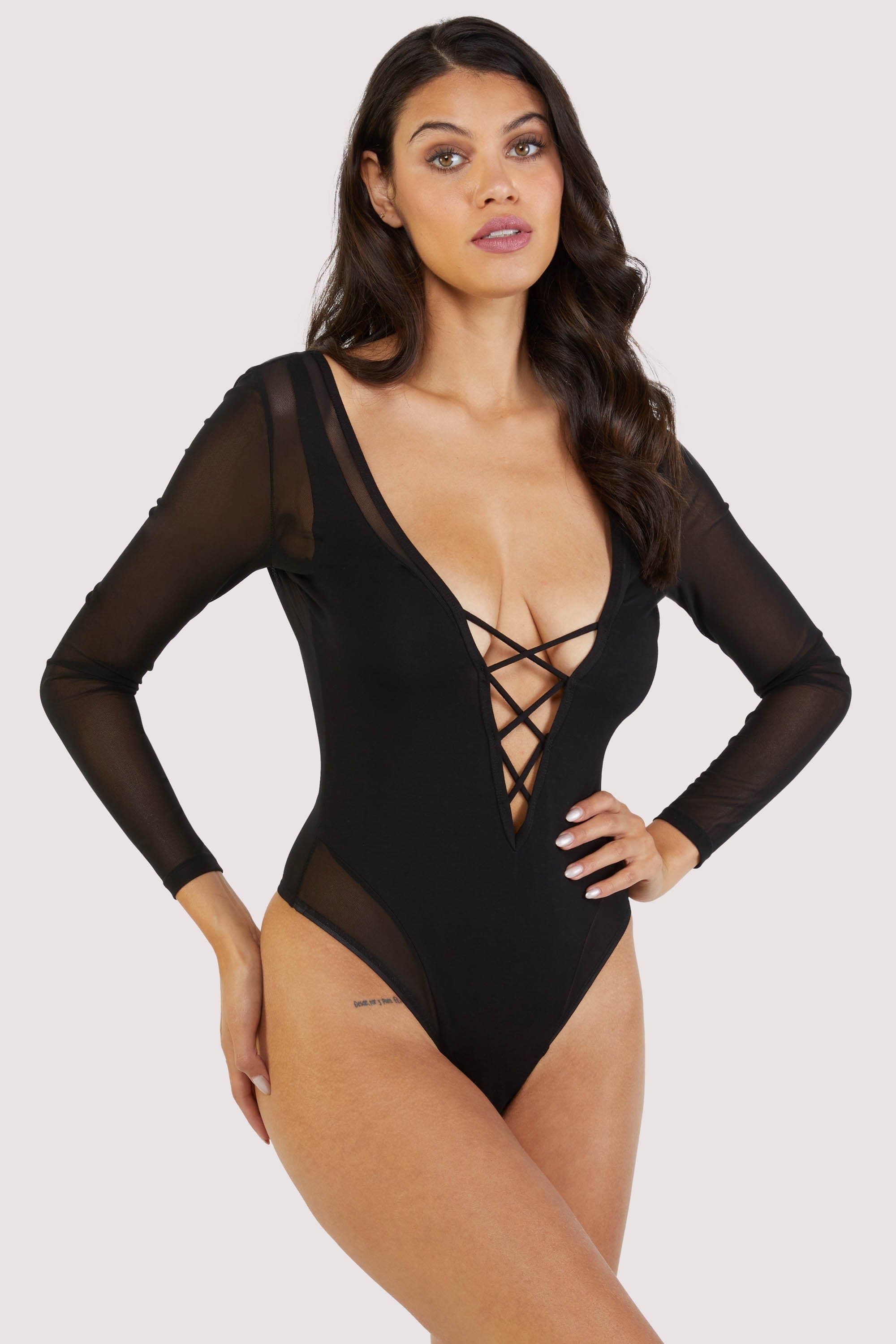 Anika mesh and jersey panelled long-sleeve body 20