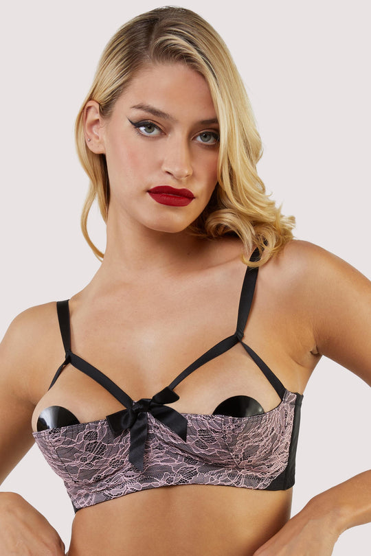 Womens Sexy Lace Half Cup Bra Underwired Open Nipple Push Up