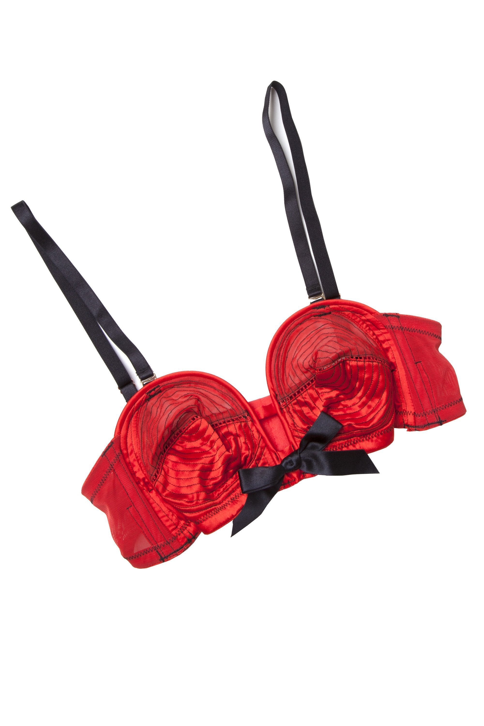 Bettie Page Red/Black Overwire Bra A - DD - Playful Promises