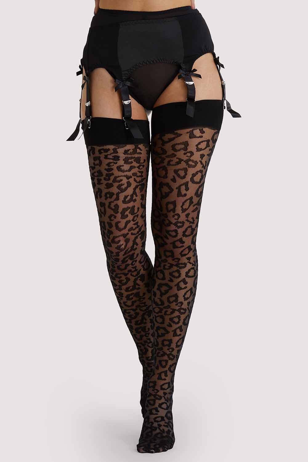 Leopard Knit Stockings - Black/Black