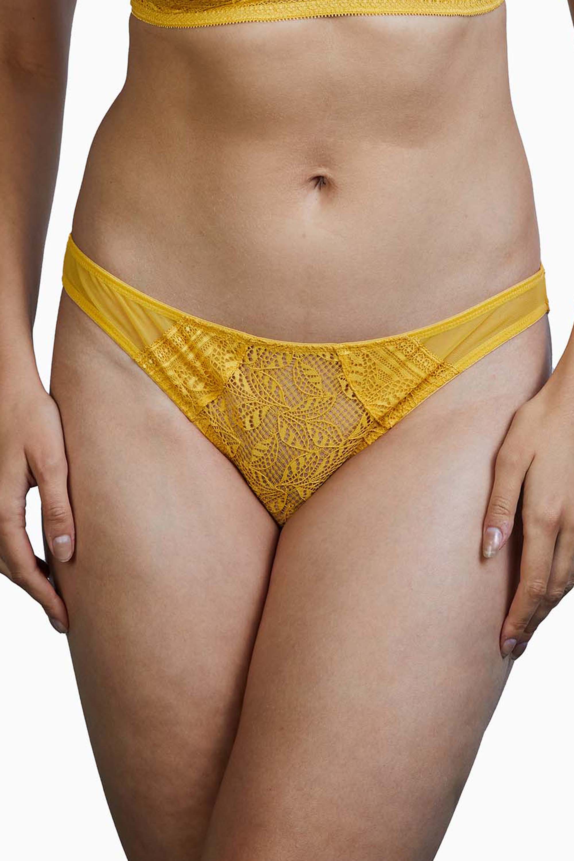 Emma Mustard Yellow Brazilian Lace Brief