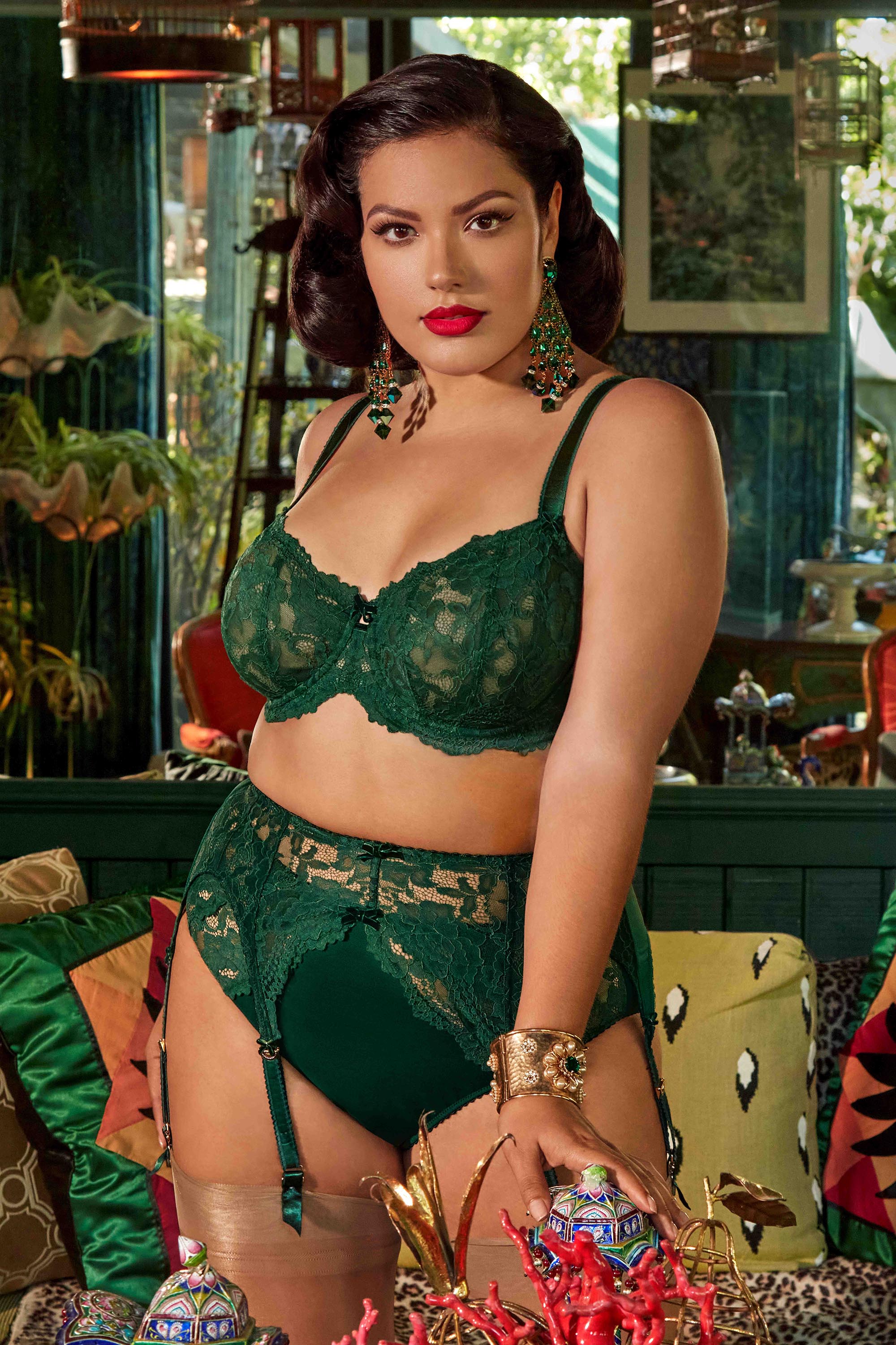 Cora Green Lace Underwire Balconette Curve Bra