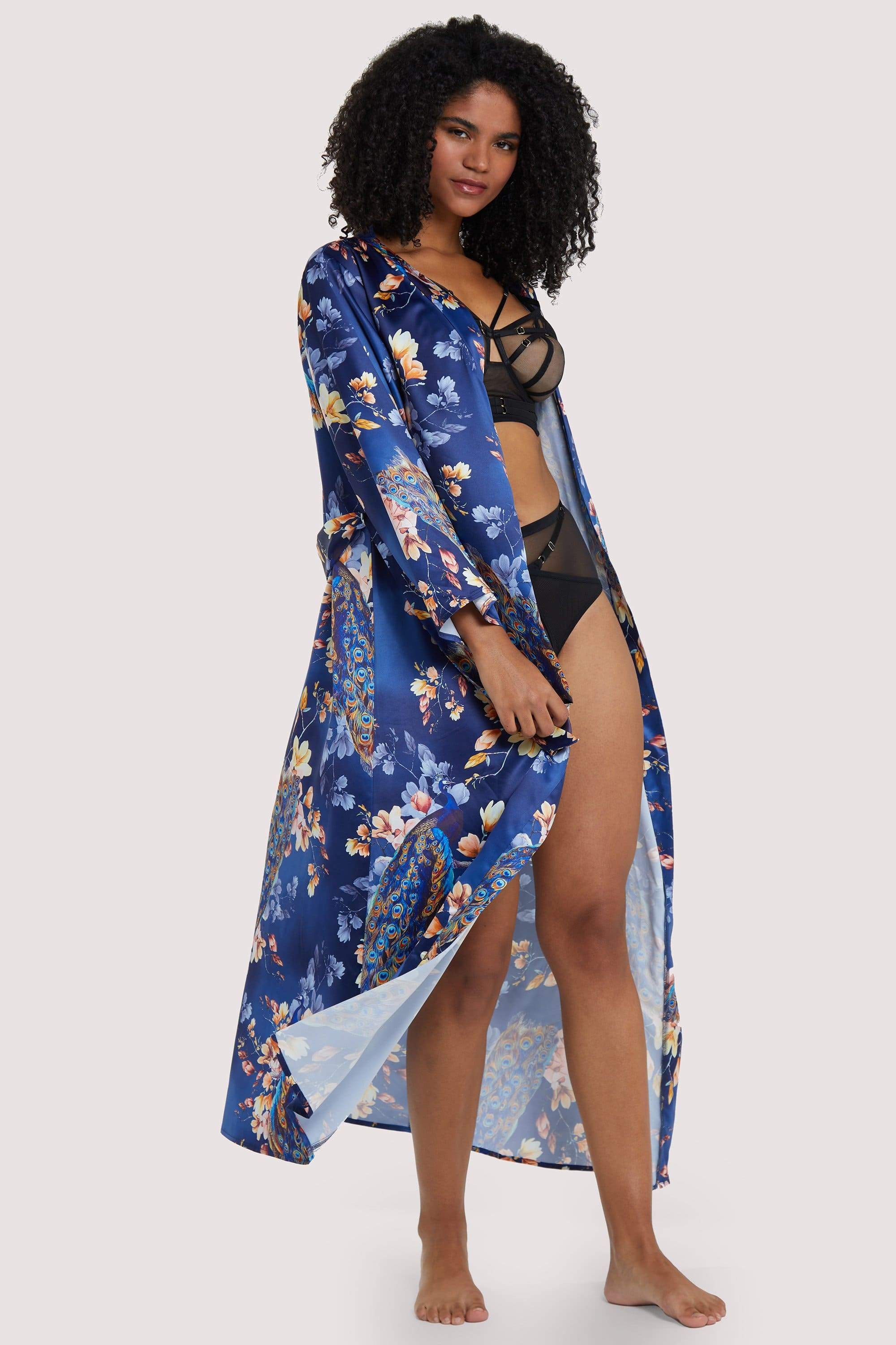 FFFB Peacock Print Satin Robe