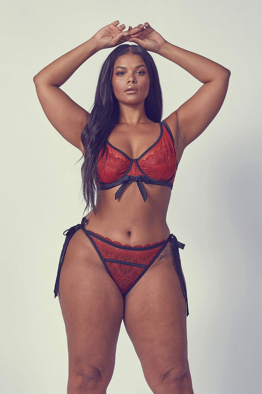 Plus Size Red Lace Triangle Bralette Lingerie Set