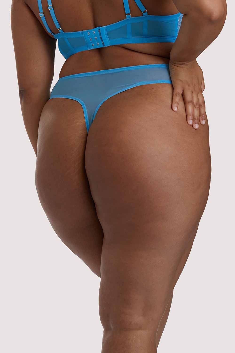 Peyton Blue Embroidery High Waist Thong