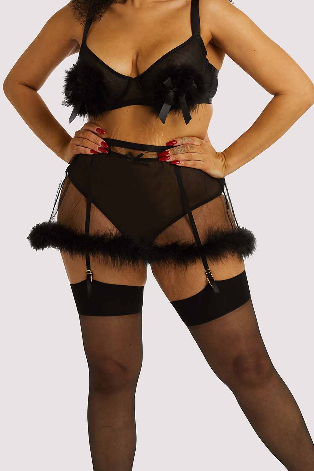 Gabi Fresh Marina Black Feather Suspender Belt