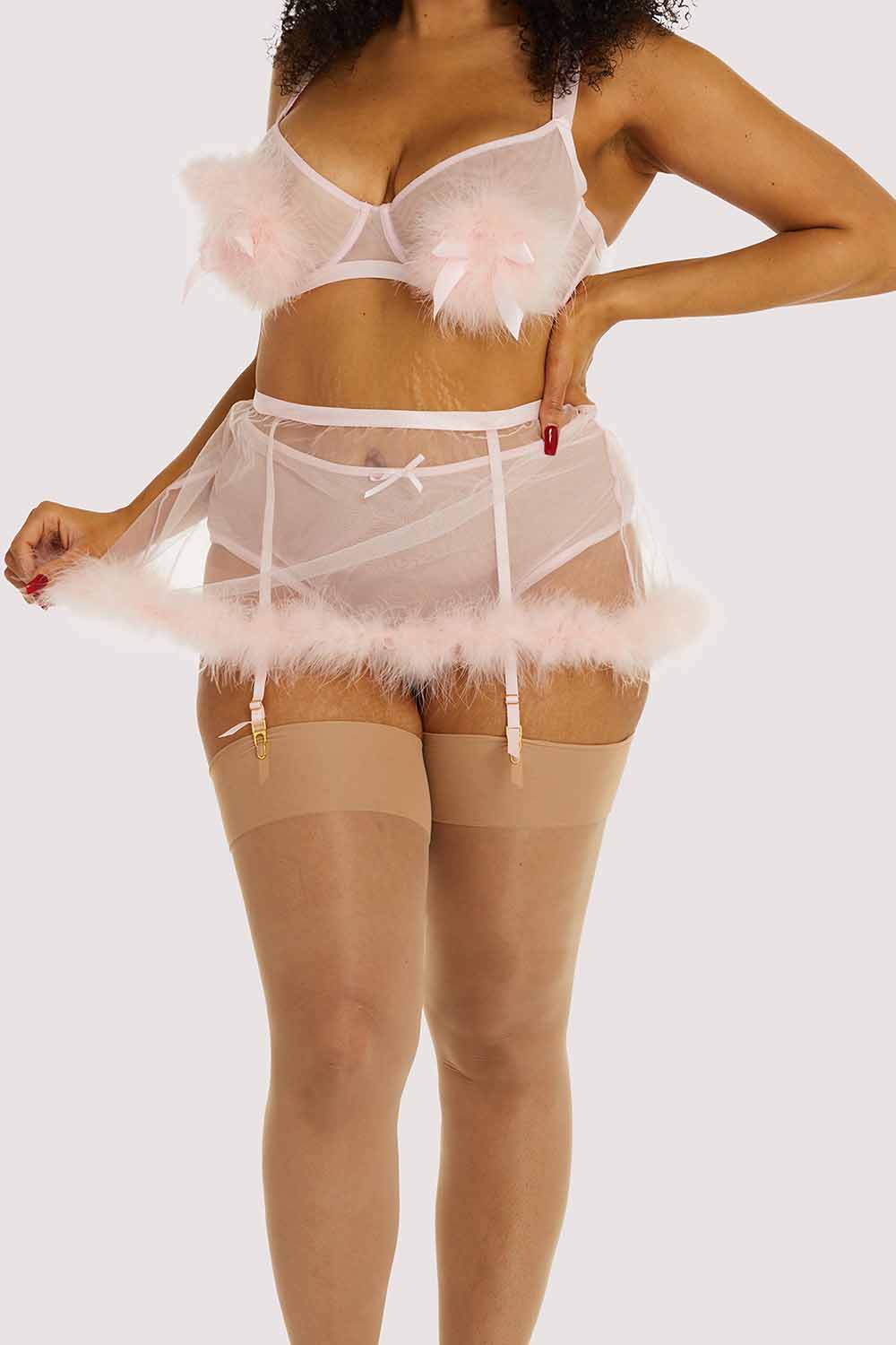 Marina Pink Feather Suspender Belt