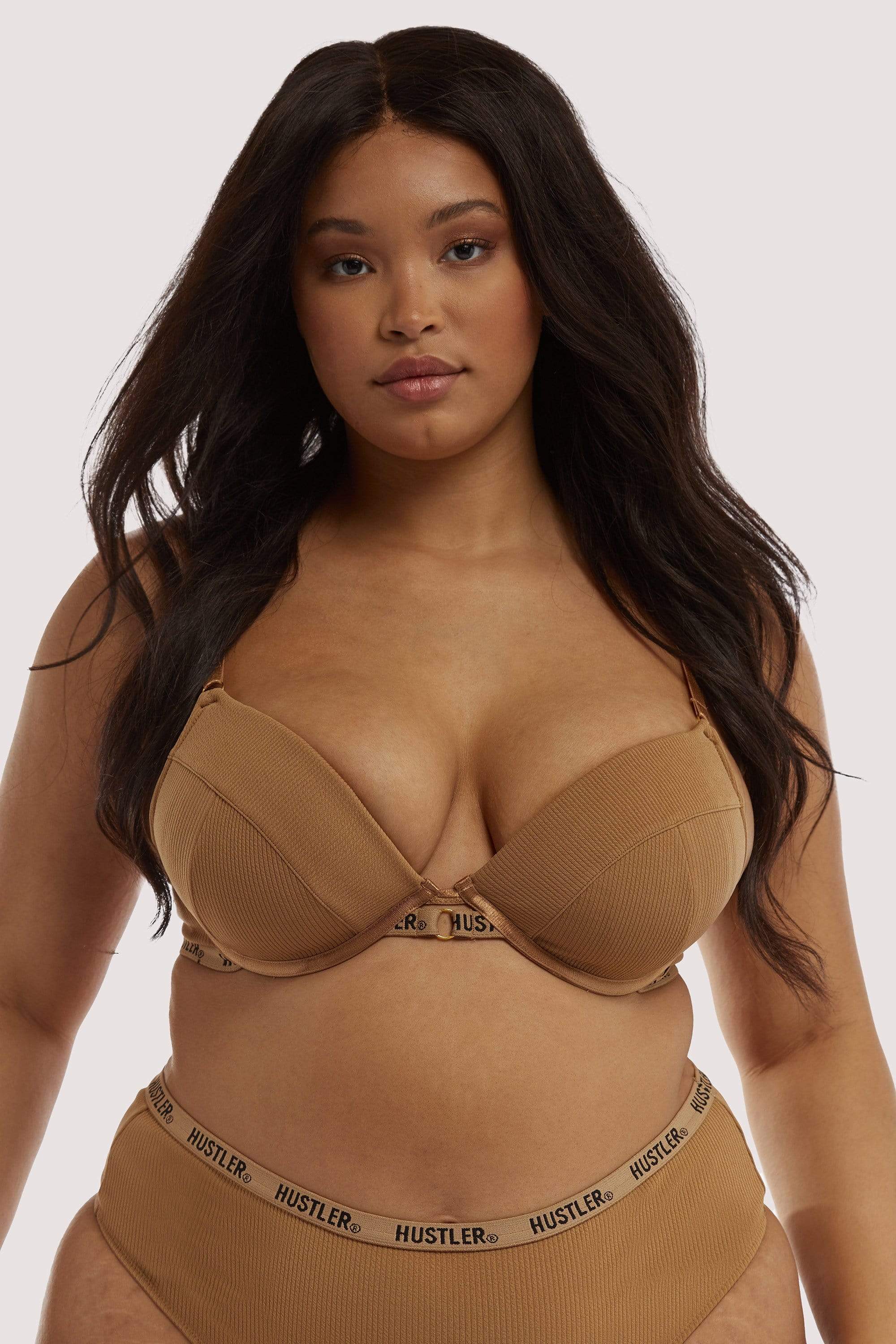 Branded Caramel Ribbed Bra