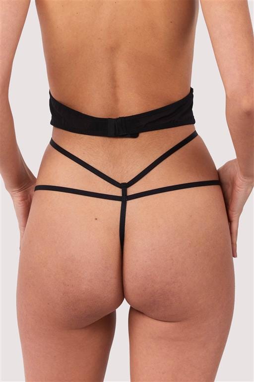 Sylvia Black Strappy Satin Thong