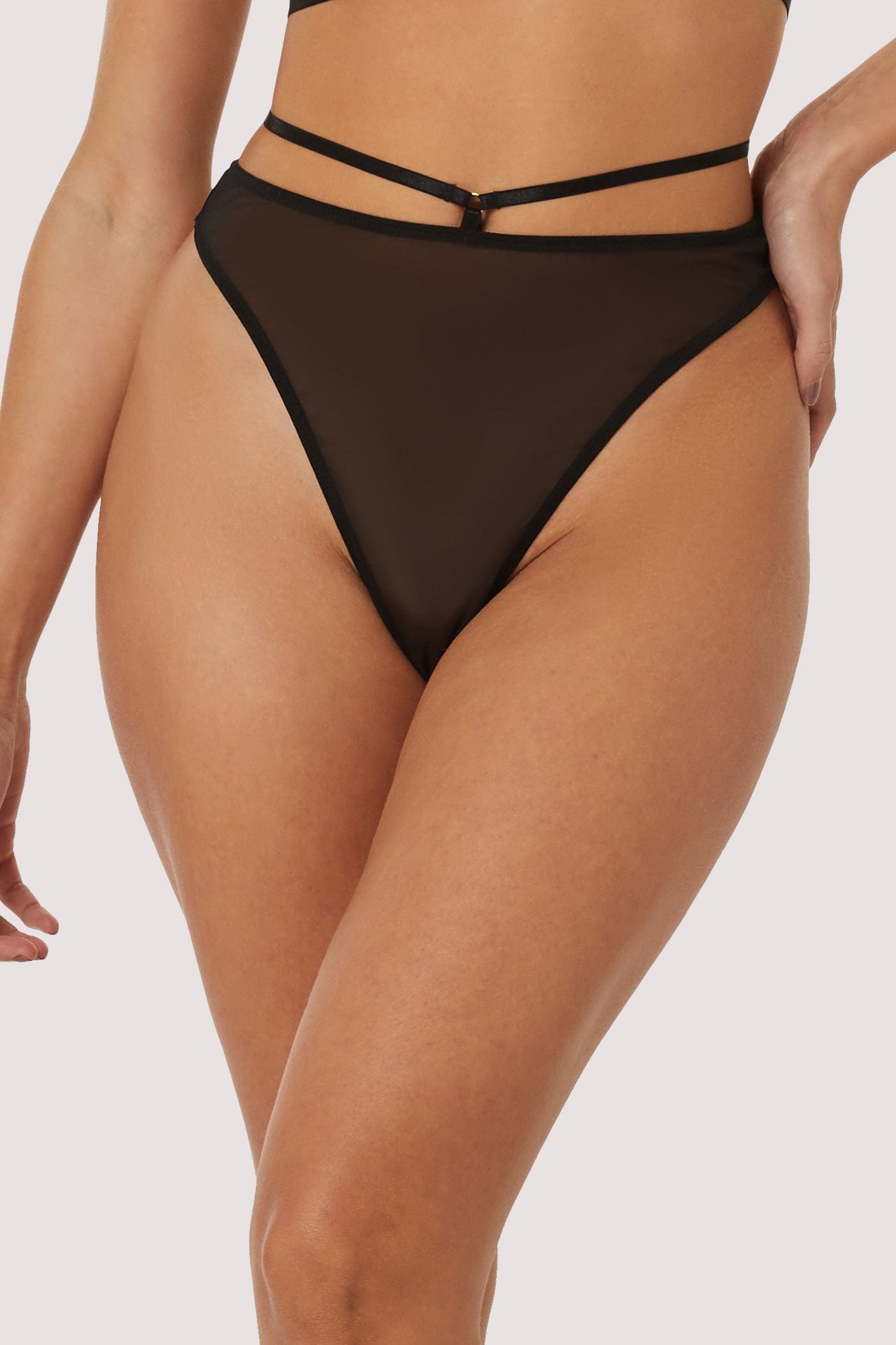 Sloan Black Mesh and Strap High Waist Thong