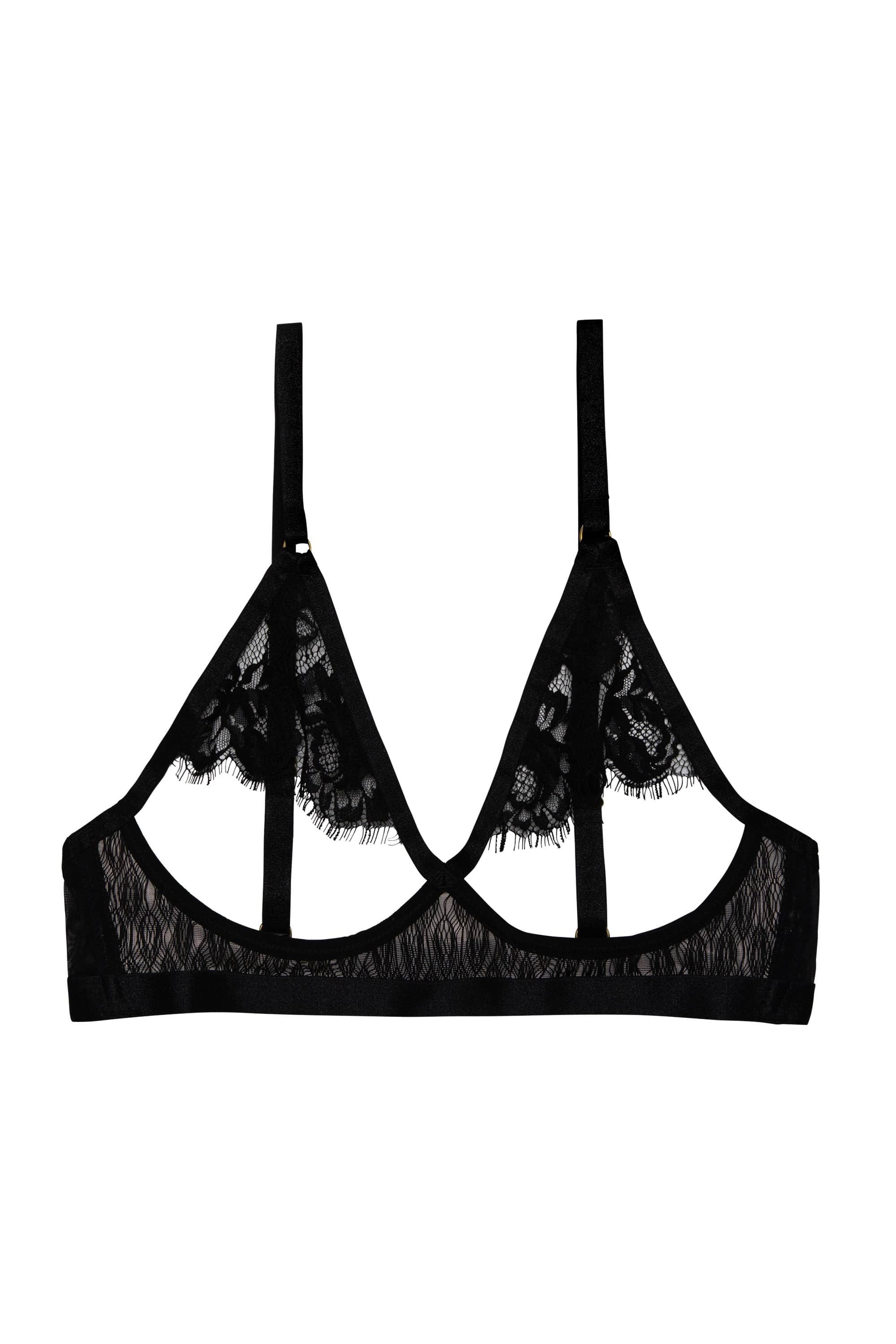 Hustler Blair Black Open Cup Triangle Bra with Geo Mesh